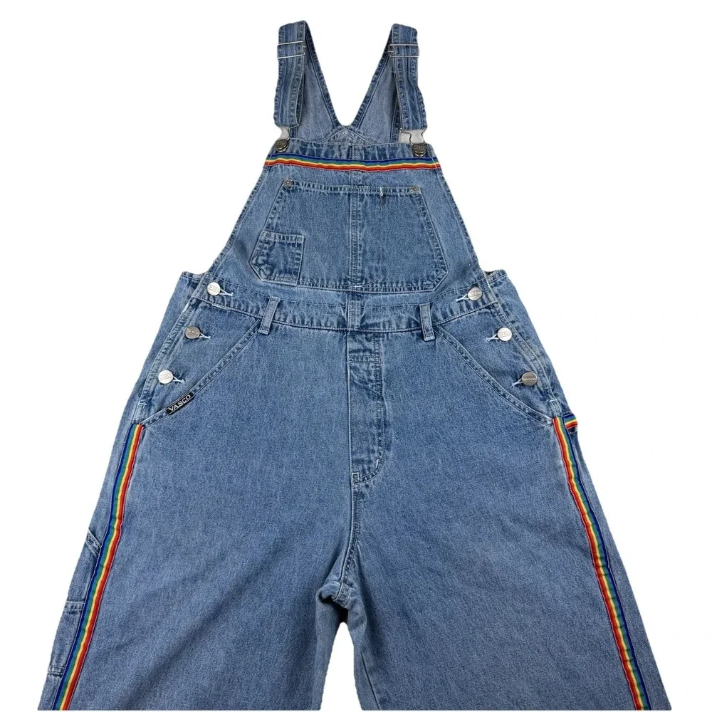 VTG 90's Retro Vasco Jeans USA Women's Rainbow Carpenter Overalls Sz M PRIDE